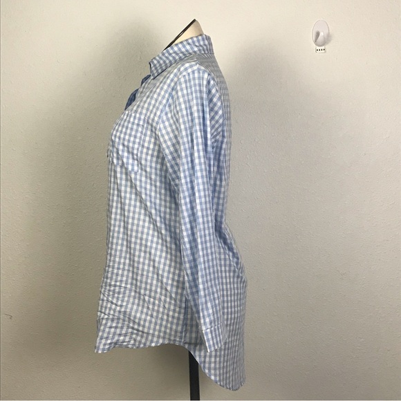 E. Retro Button Down High Low Blouse Women’s Size XXL Blue / White Long Sleeve - Picture 5 of 14